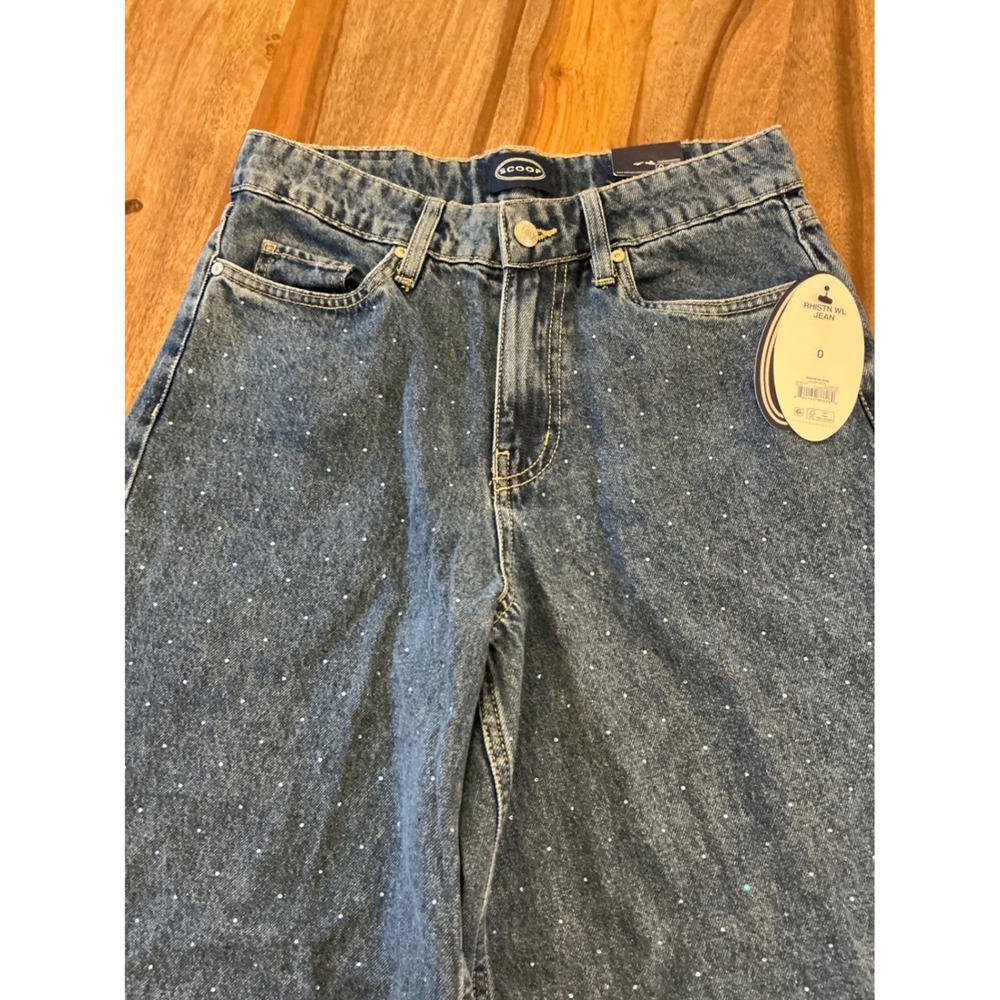 Scoop Womens‎ Rhinestone Wide Leg High Rise Jeans Caliber Blue SC020557B Size 0 - Picture 14 of 16